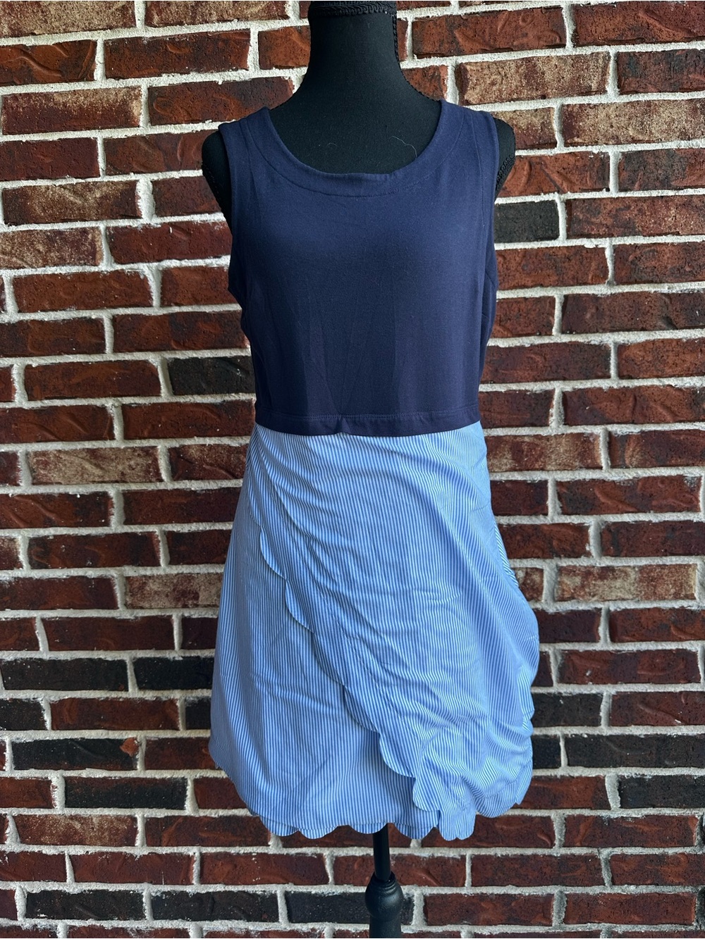 crown & ivy Navy Tee with Light Blue Stripe Trim